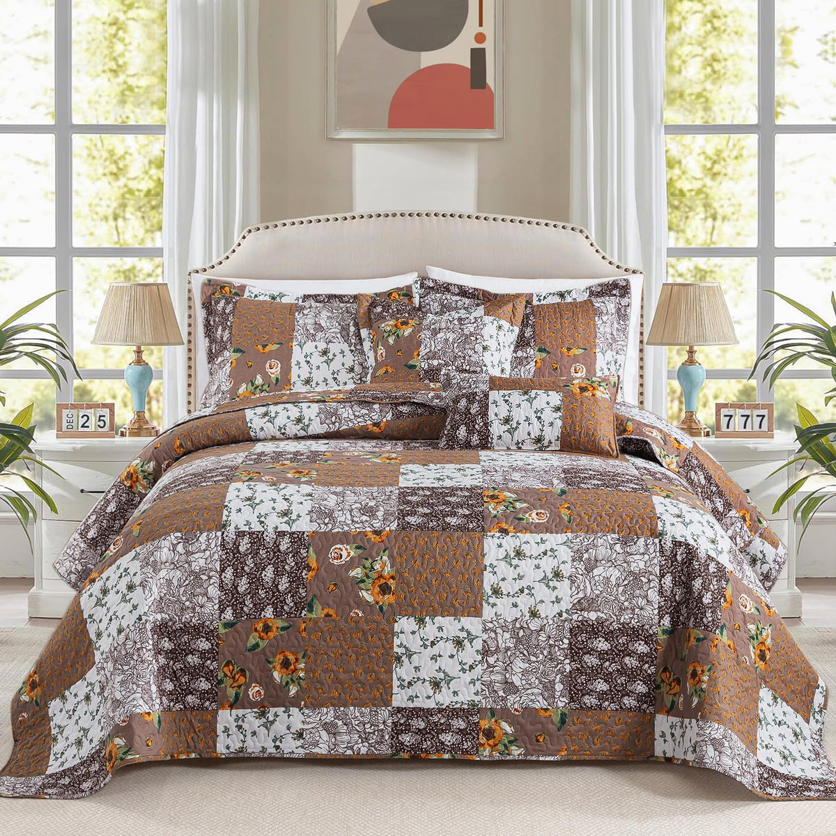 BEDIFANY 100% Cotton Cover Quilts King Size for Farmhouse- Fall Bedspread