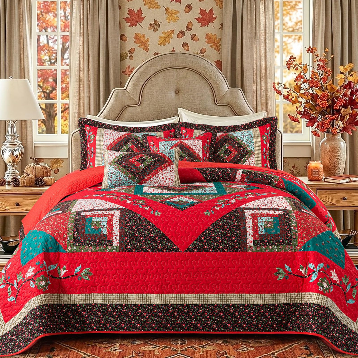 VAPUTAR 100% Cotton Face Quilt King Size Bedding Set - Boho King Quilts