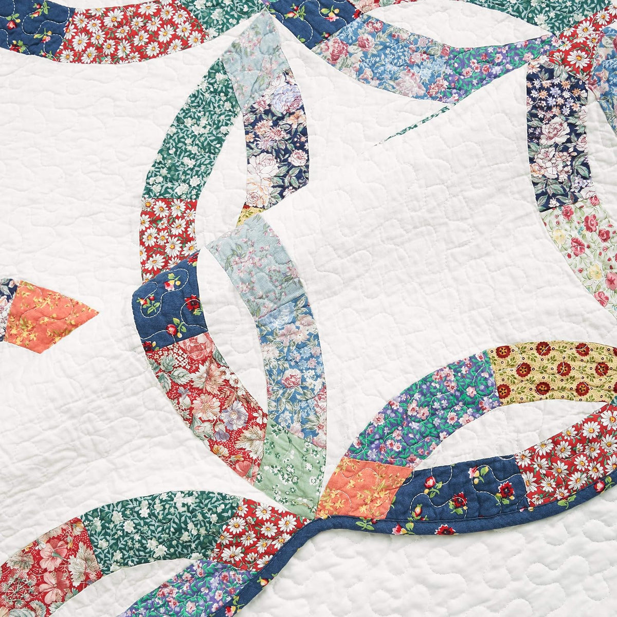C&F Home Heritage Double Wedding Ring Patchwork Cotton Blend Twin Quilt Set