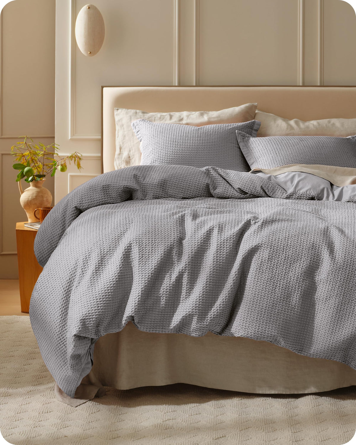 Bedsure PureWoven 3 Pieces 100% Cotton Waffle Weave Duvet Cover Set, Queen