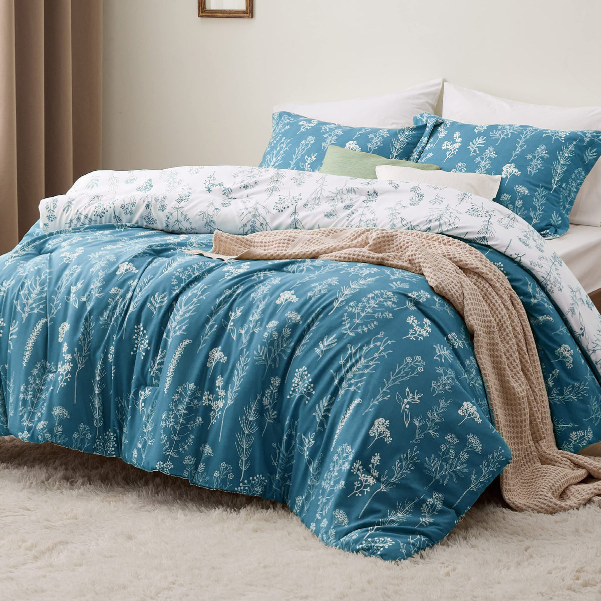 Bedsure Floral Comforter Set Cute Bedding Set Twin/Twin XL Reversible Black