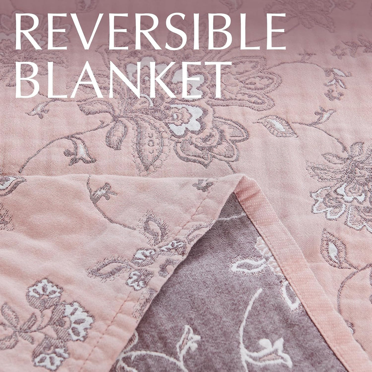 jinchan 100% Cotton Muslin Blanket Twin Boho Throw Blanket 50x60 Pink Multi