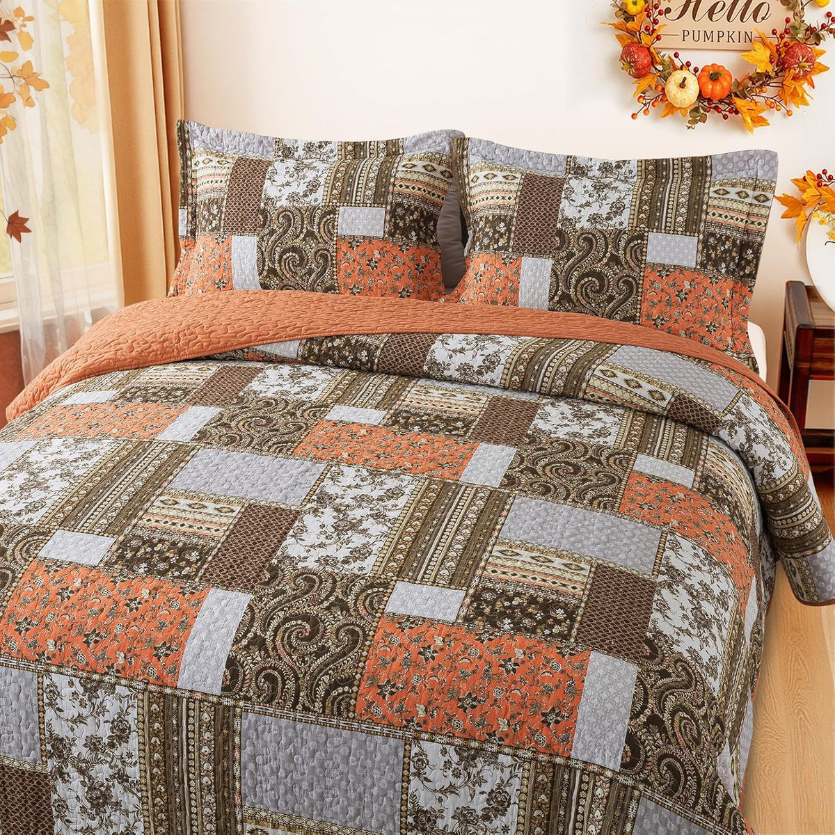 BEDIFANY 100% Cotton Cover Quilts King Size for Farmhouse- Fall Bedspread