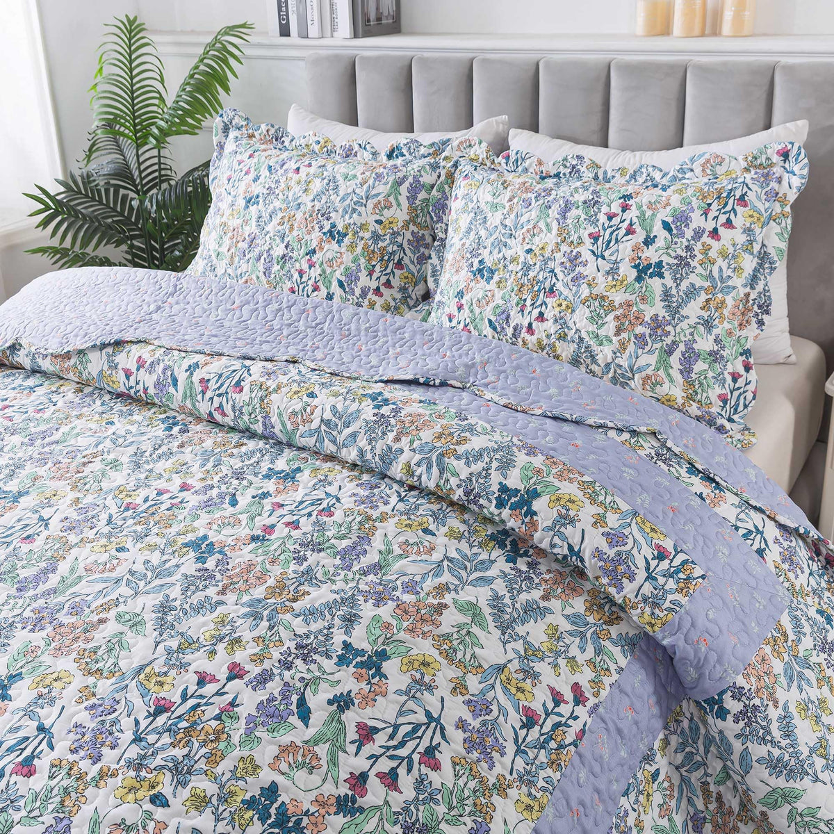 HoneiLife Oversized King Bedspreads 120x120 - Beach Quilt 3 Pieces, Coastal Quilt Sets, California King Quilt, Nautical Bedspreads Ocean Coverlets, Lightweight Bed Cover, Summer Quilts