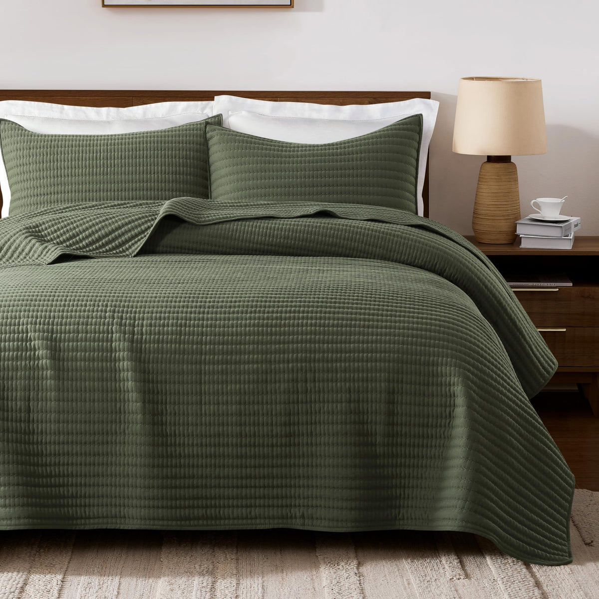 palassio King Quilt Bedding Set Channel Pick Stitch Striped Beige Coverlet