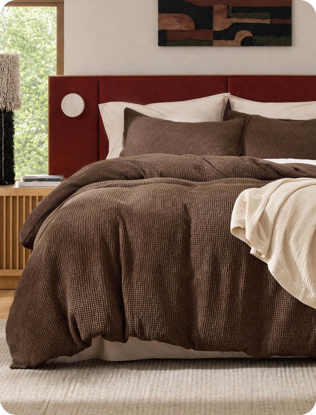 Bedsure PureWoven 3 Pieces 100% Cotton Waffle Weave Duvet Cover Set, Queen