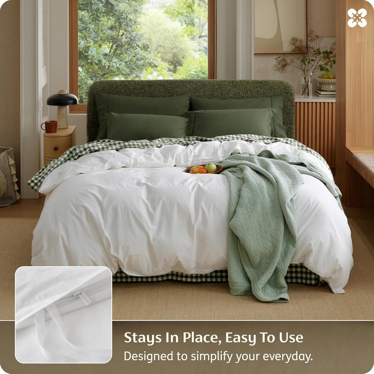 Bedsure PureWoven 100% Washed Cotton Duvet Cover Only, Queen, Natural White