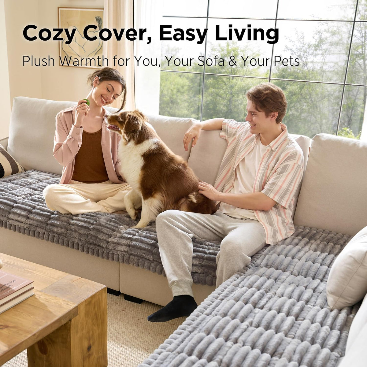 Bedsure Comfyfleece® Sofa Cover, Couch Covers for Dogs, 27.6 x 82.7 Grey