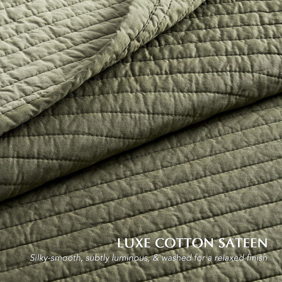 EVERGRACEHOME Cotton Sateen Quilt Set, King Size, Olive Green