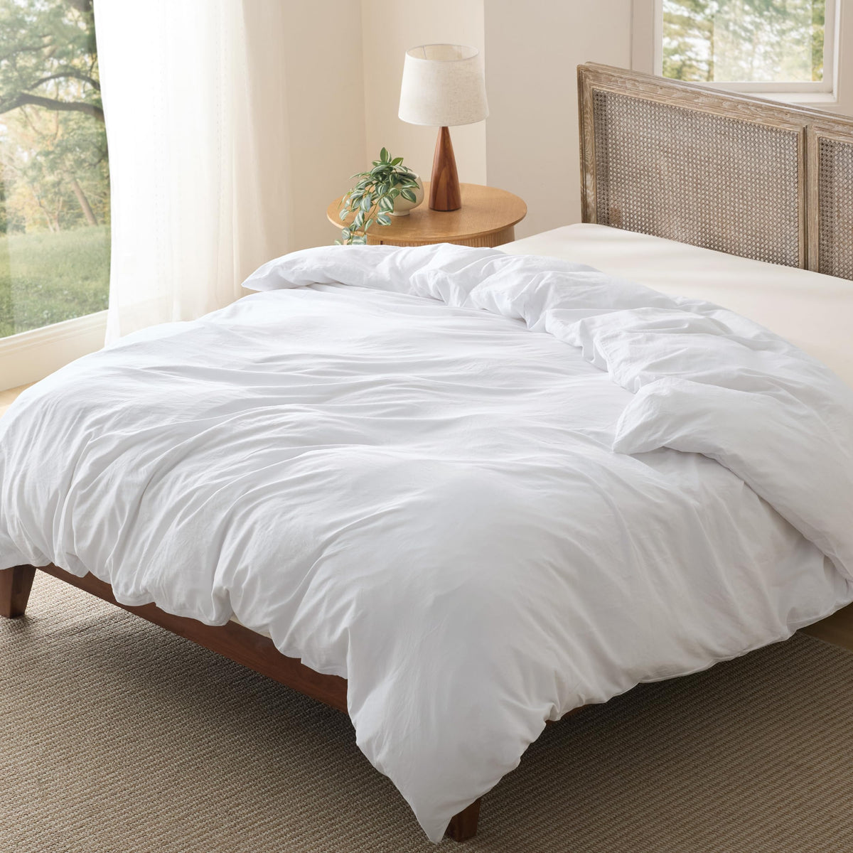 Bedsure Prewashed Duvet Cover Full, Cotton-Like Soft Bedding Set, White