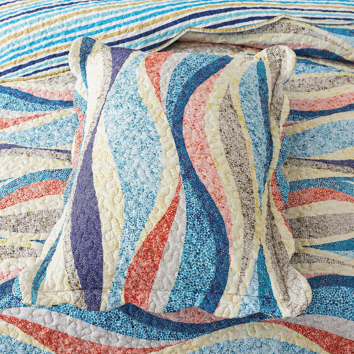 HoneiLife Oversized King Bedspreads 120x120 - Beach Quilt 3 Pieces, Coastal Quilt Sets, California King Quilt, Nautical Bedspreads Ocean Coverlets, Lightweight Bed Cover, Summer Quilts
