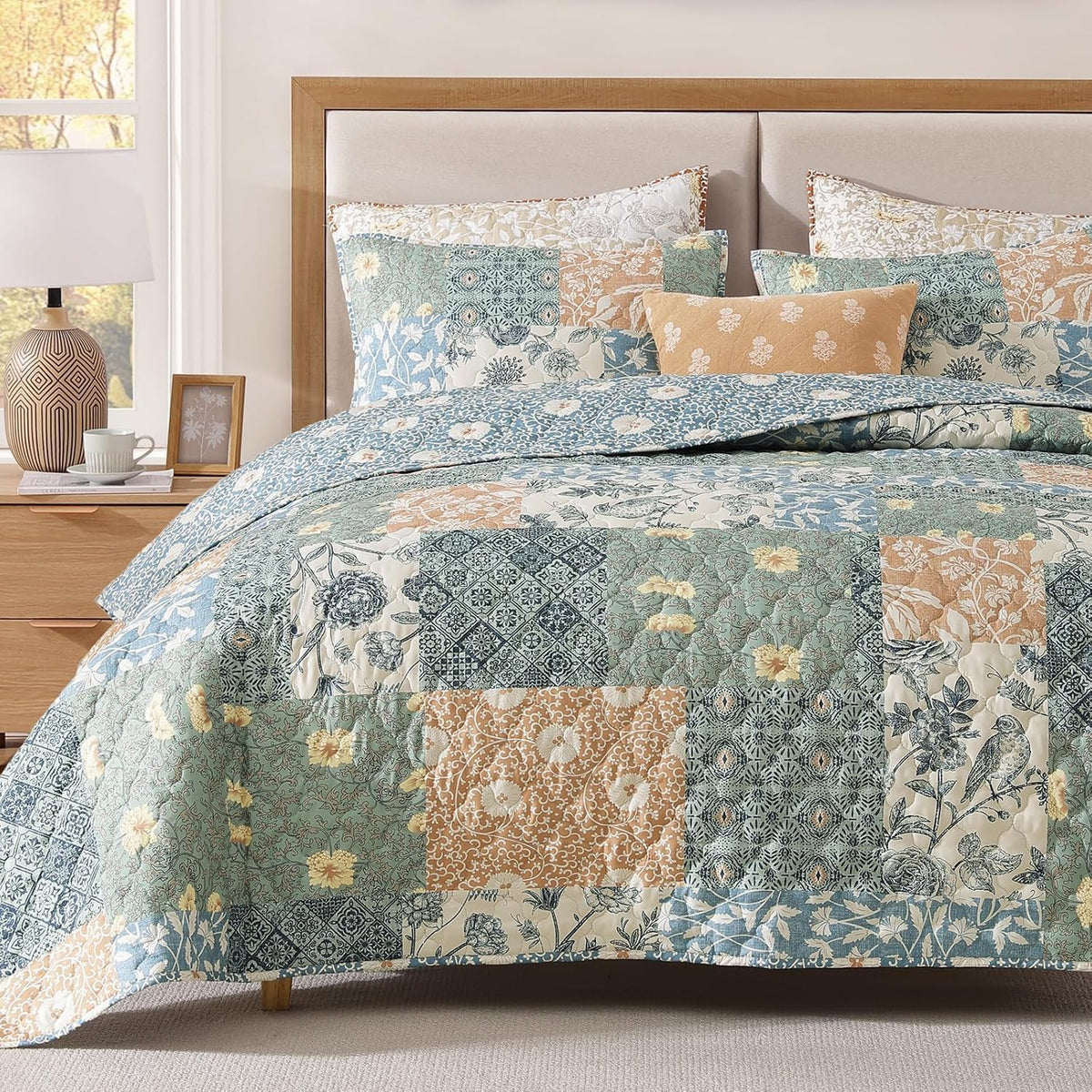 Quilts Queen Size-3 Pieces Soft Queen Bedspread Floral Patchwork Quilt