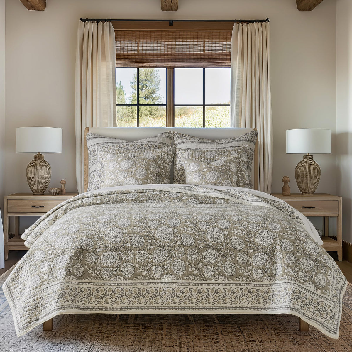 Levtex Home Adare Taupe Reversible King Duvet Cover Set (106x94in) with 2 Pillowcases (36x20in) - Floral Bedding - Taupe and White - Cotton King Size Duvet Cover Set - Soft, Pre-Washed