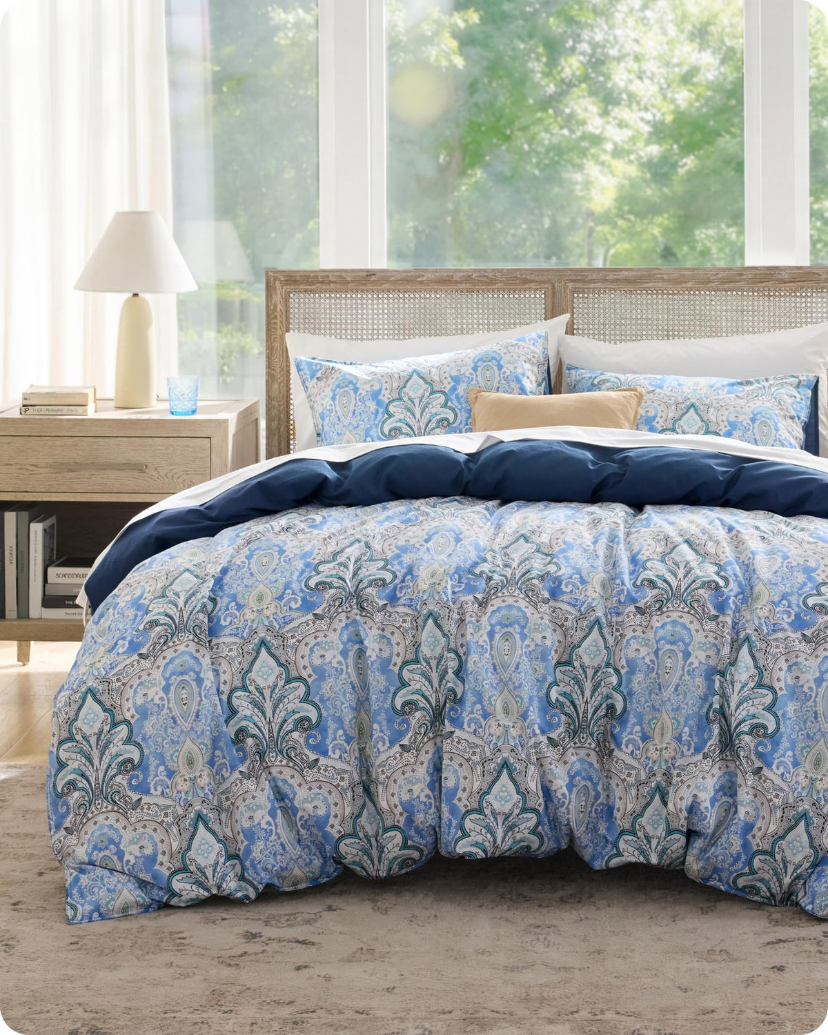 Bedsure PureWoven 100% Cotton Floral Duvet Cover Set, Queen, Green