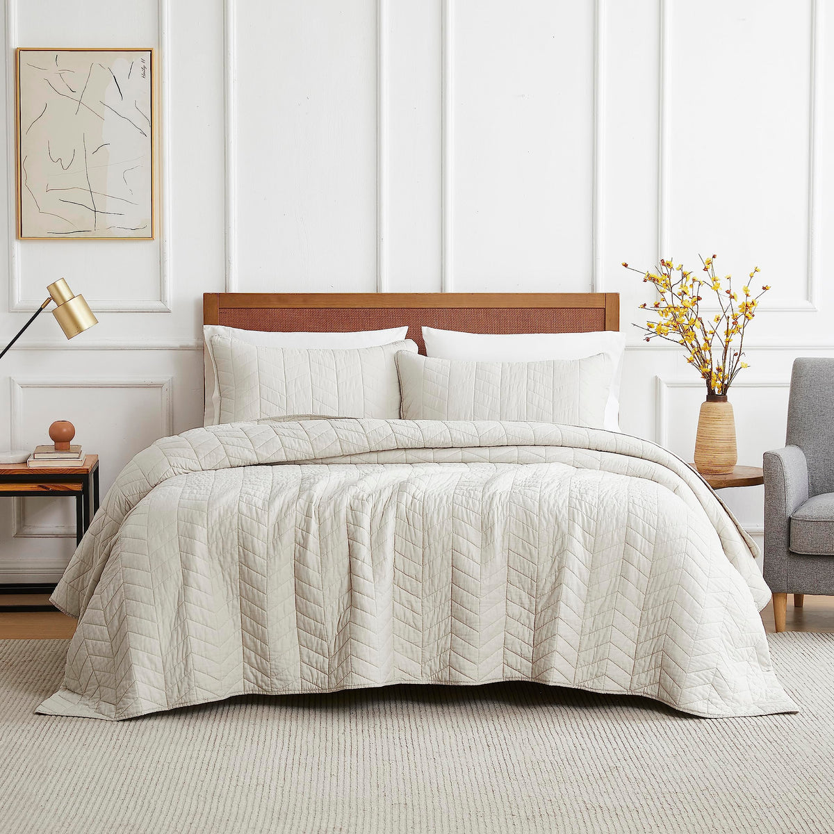 palassio Green Cotton Quilt Queen Size Bedding Sets with Pillow Shams, Olive Lightweight Soft Bedspread Coverlet, Sage Quilted Comforter Bed Cover for All Season, 3 Pieces, 90x96 inches