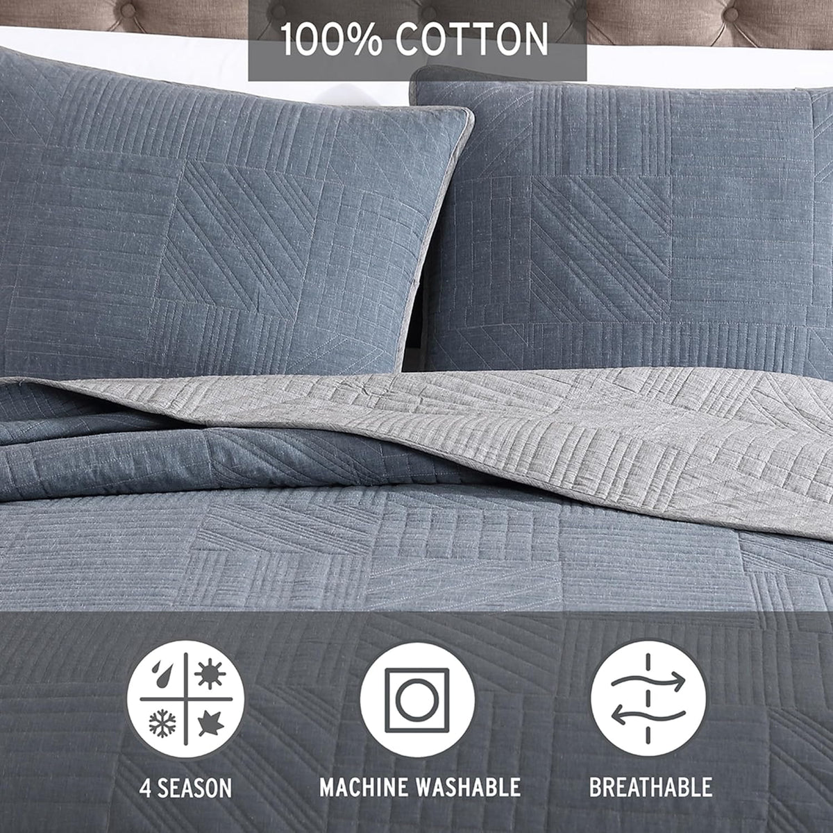 Eddie Bauer - Twin Reversible 100% Cotton Quilt Set with Coordinating Sham