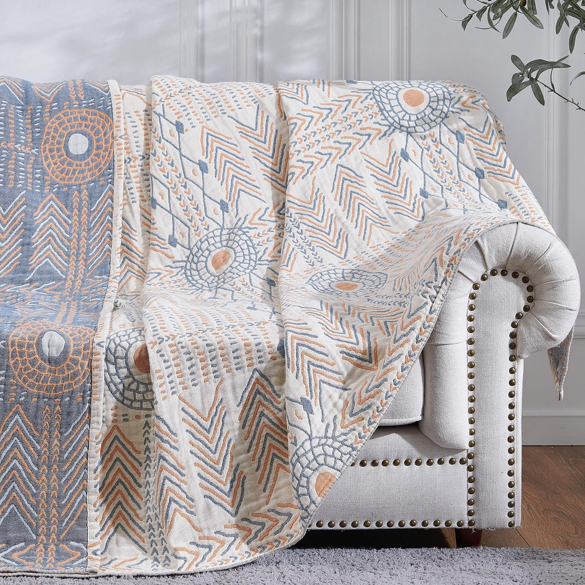 jinchan 100% Cotton Muslin Blanket Twin Boho Throw Blanket 50x60 Gray