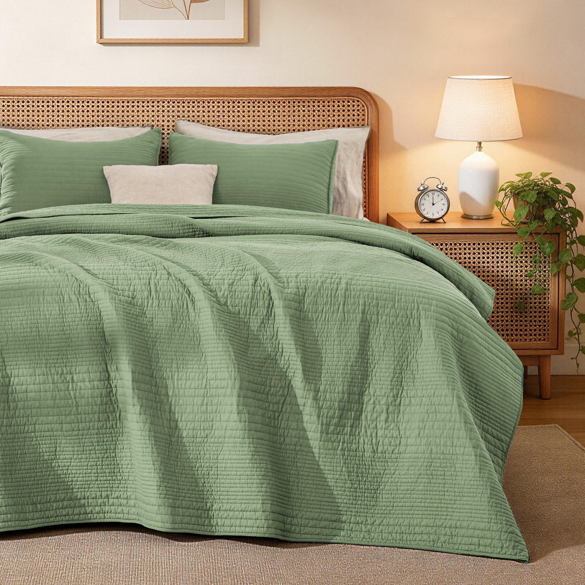 Love's cabin Queen Size Cotton Quilt Set, 100% Cotton Fabric Striped Textured Coverlet with Crinkled Look, Lightweight Quilted Bedspread for All Season, Includes 2 Pillow Shams, White