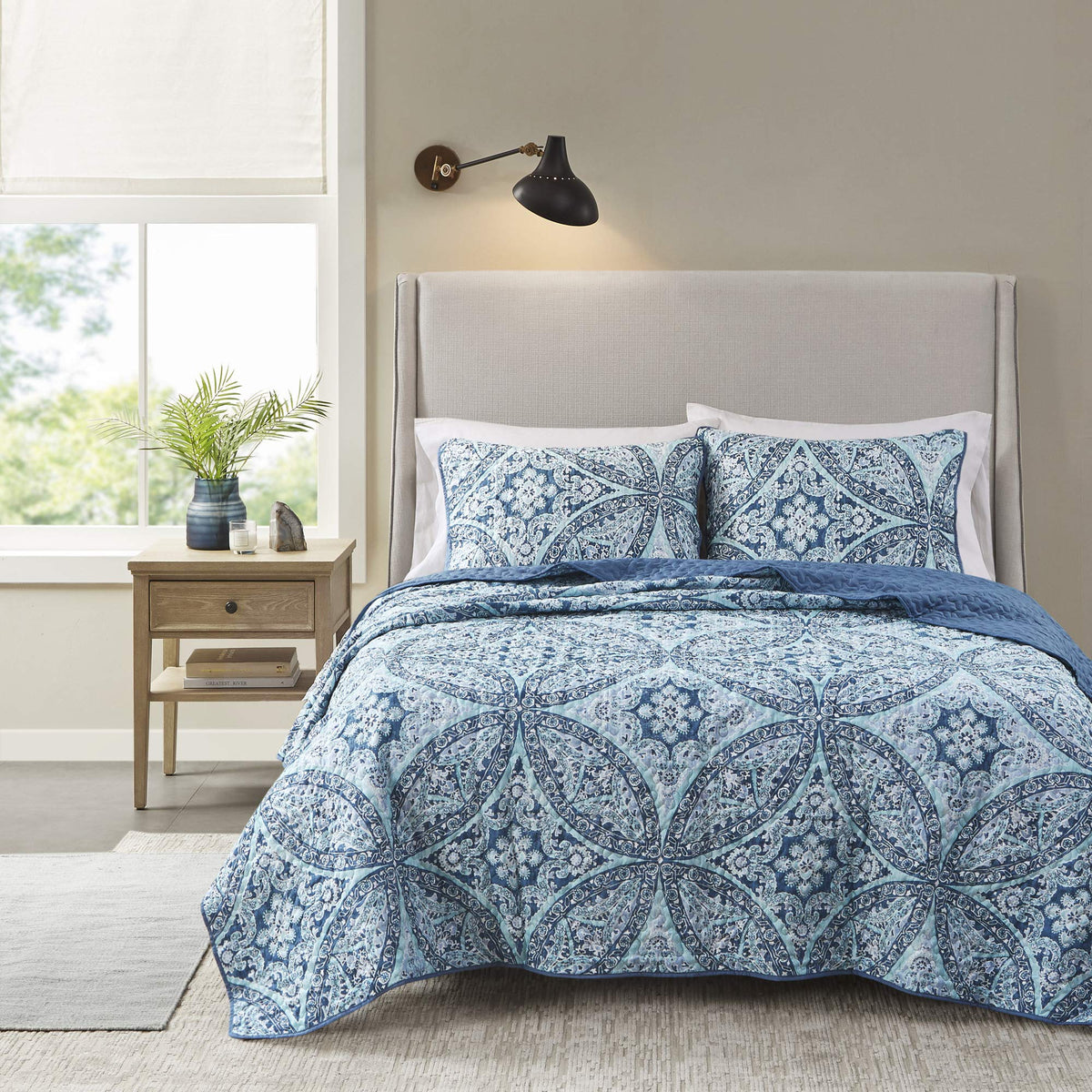 Comfort Spaces Gloria Boho Twin XL Quilt Set 2 Piece for Summer Aqua