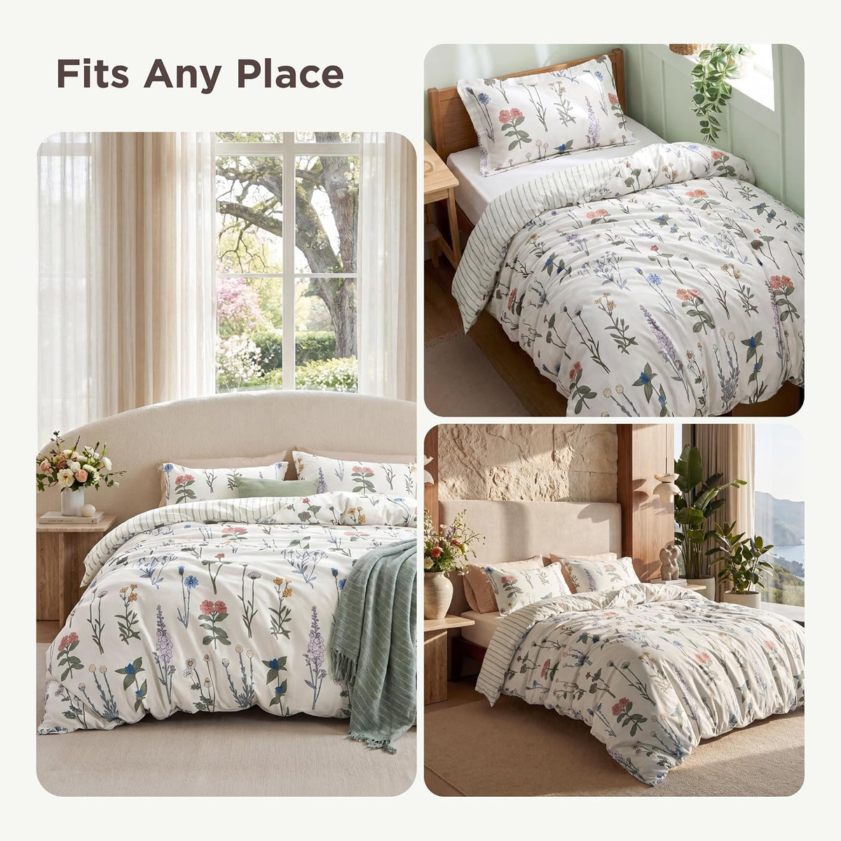 Bedsure Duvet Cover Queen Size - Reversible Cute Floral Duvet Cover Set with Zipper Closure, 3 Pieces White Bedding Set with 8 Corner Ties and 2 Pillow Shams 20"x26"