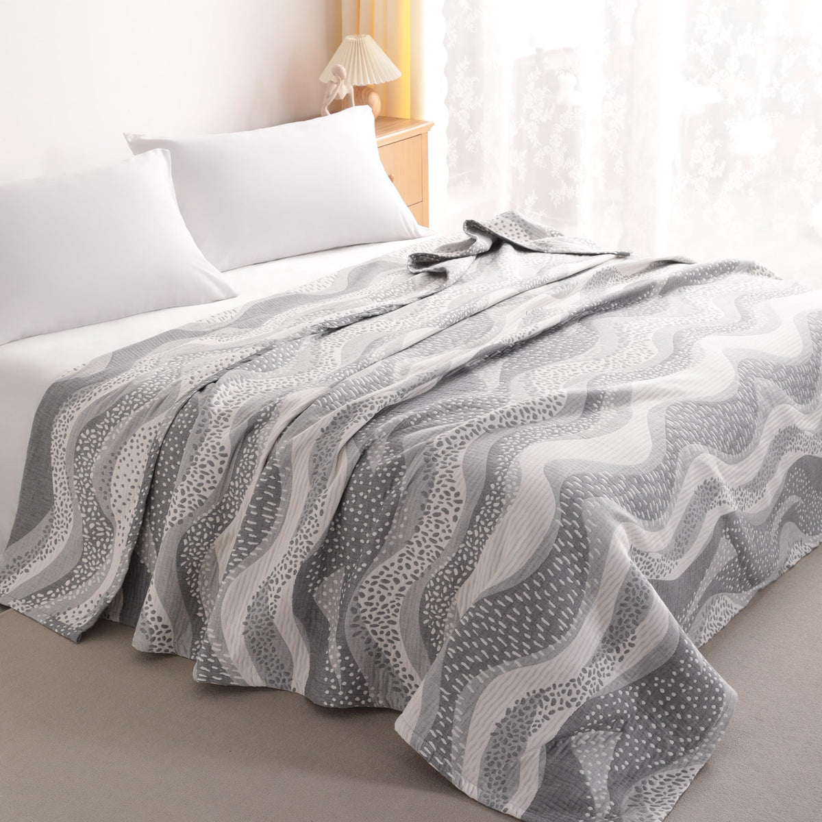 NTBAY Twin 3 Layer Muslin Cotton Blanket, 68 x 92, Blue Stars
