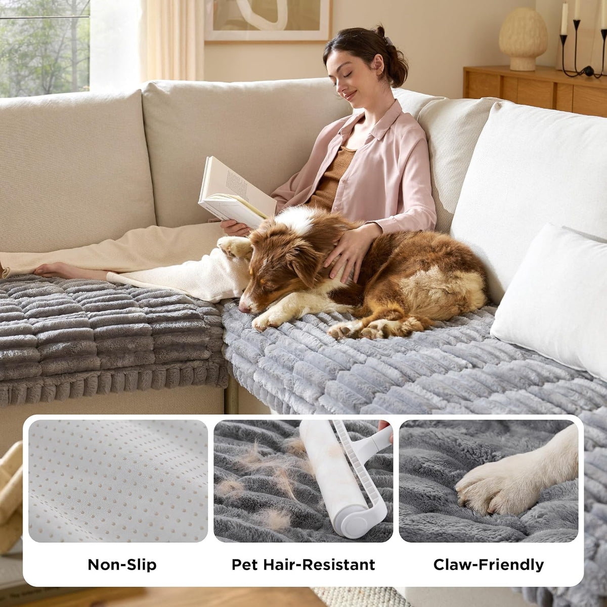 Bedsure Comfyfleece® Sofa Cover, Couch Covers for Dogs, 27.6 x 82.7 Grey