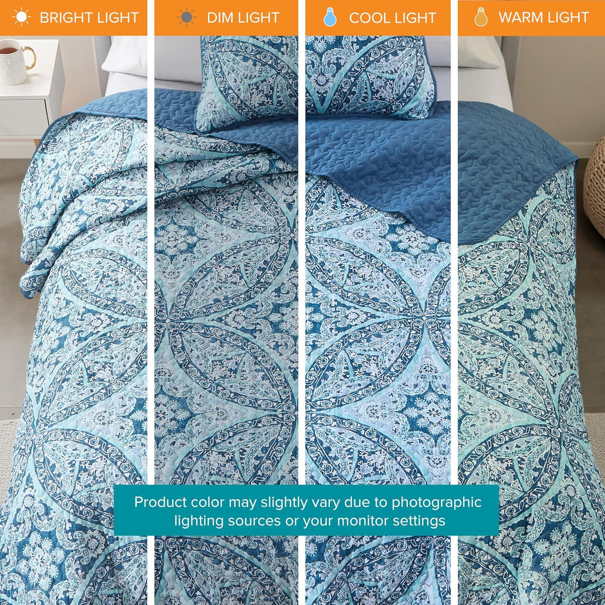 Comfort Spaces Gloria Boho Twin XL Quilt Set 2 Piece for Summer Aqua