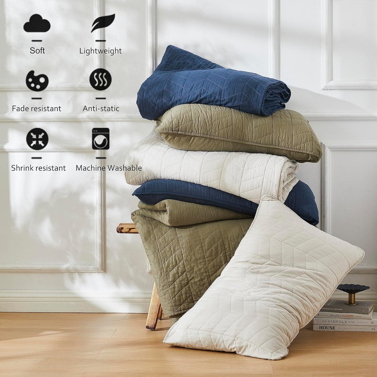 palassio Green Cotton Quilt Queen Size Bedding Sets with Pillow Shams, Olive Lightweight Soft Bedspread Coverlet, Sage Quilted Comforter Bed Cover for All Season, 3 Pieces, 90x96 inches