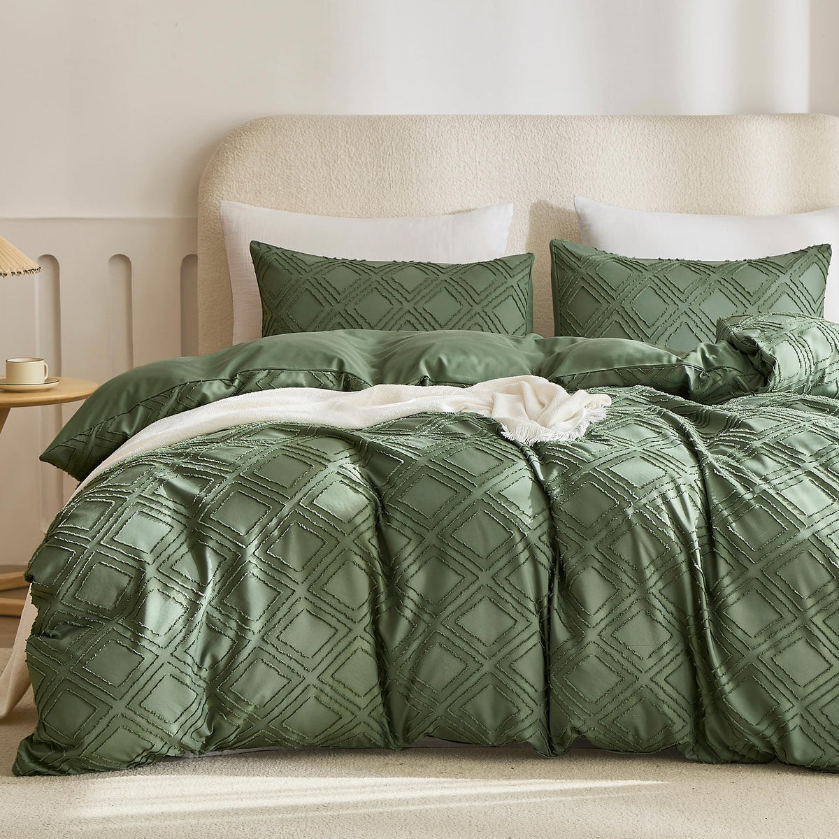 JELLYMONI White Striped Tufted Duvet Cover Set Queen Size