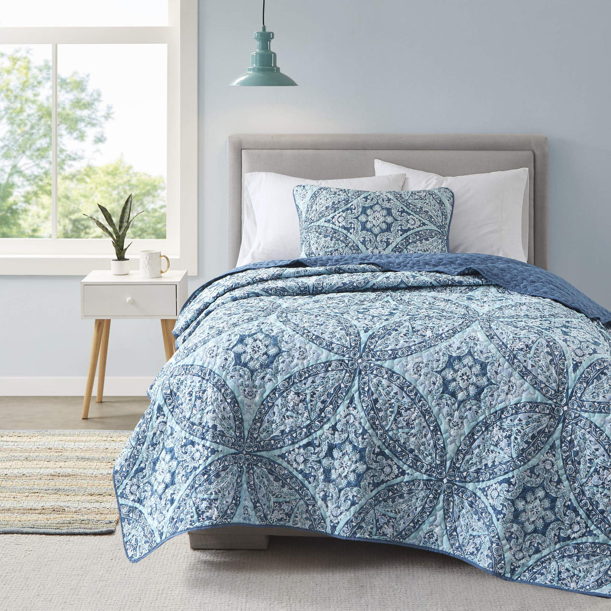 Comfort Spaces Gloria Boho Twin XL Quilt Set 2 Piece for Summer Aqua