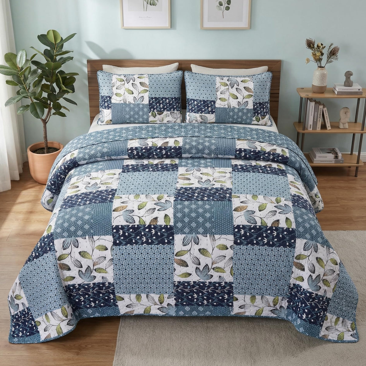 SLPR - Coastal Nautical Fish Quilt Set, Queen with 2 Shams, Lake Bedding