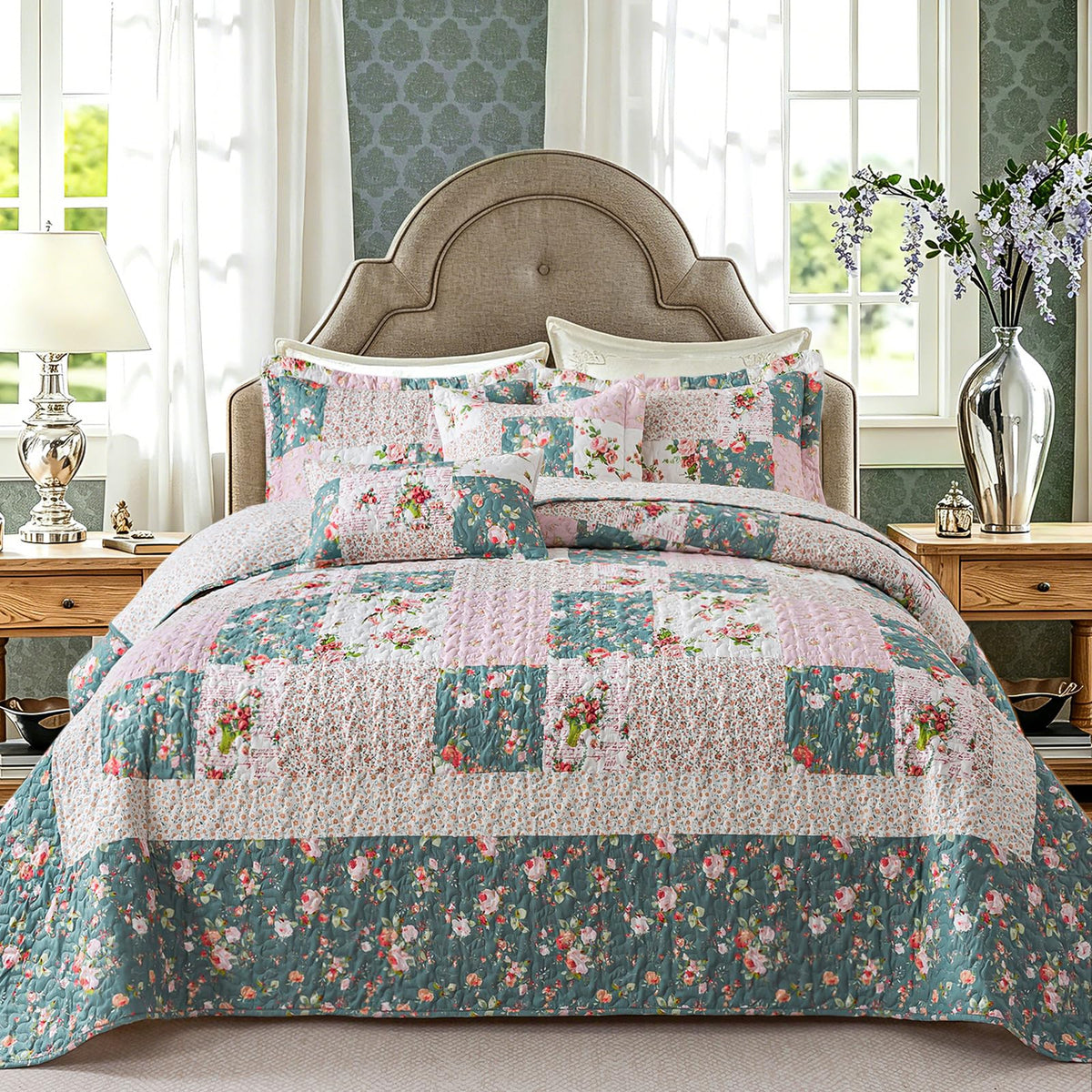 VAPUTAR 100% Cotton Face Quilt King Size Bedding Set - Boho King Quilts
