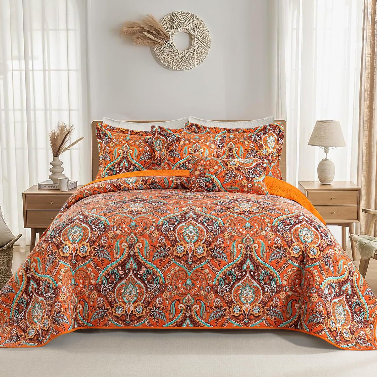 VAPUTAR 100% Cotton Face Quilt King Size Bedding Set - Boho King Quilts