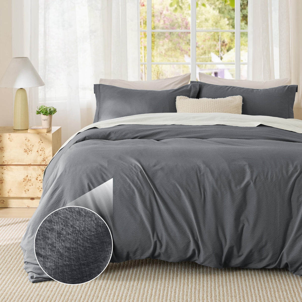 Bedsure Prewashed Duvet Cover Full, Cotton-Like Soft Bedding Set, White