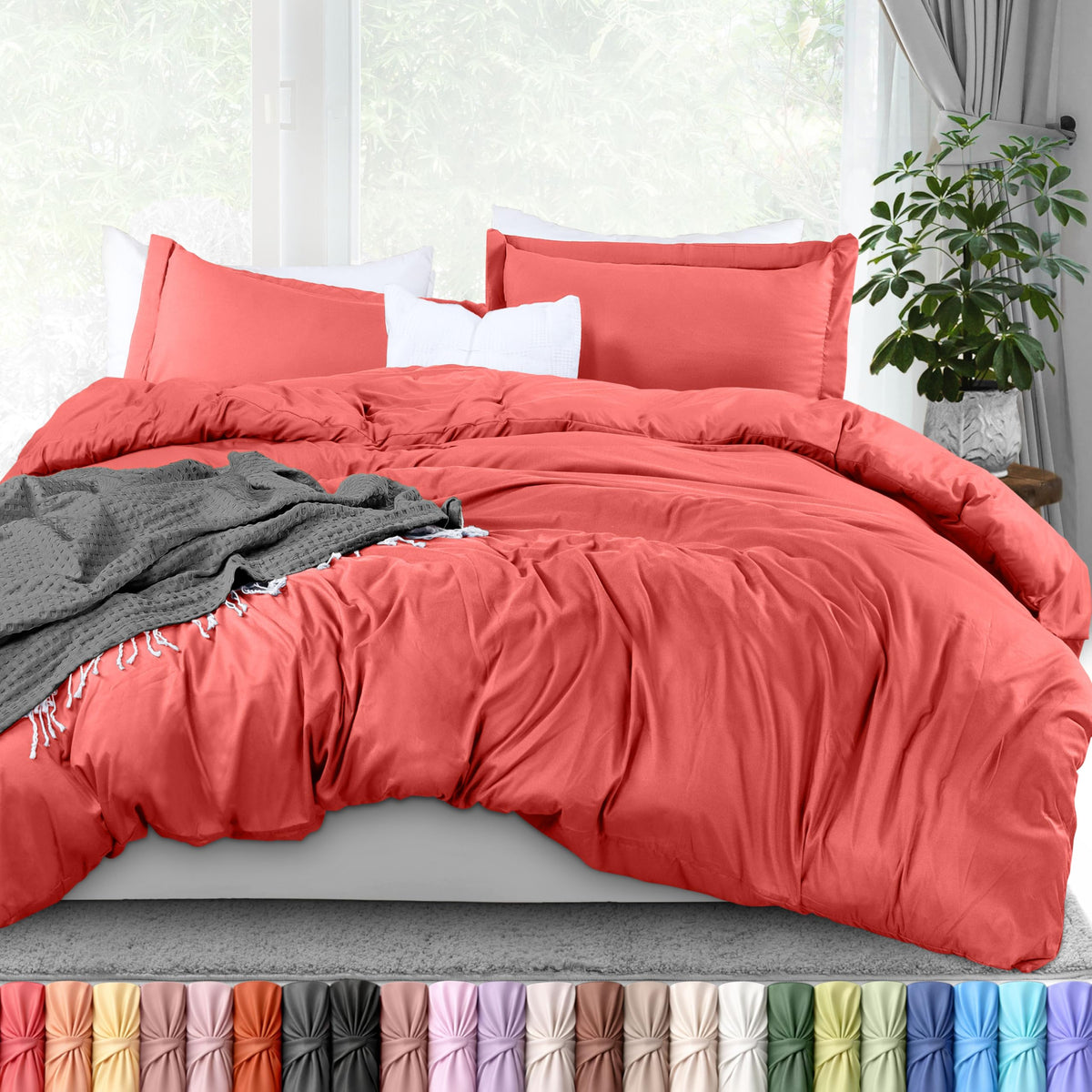 Duvet Cover Queen, 3 Piece Cotton Like Polyester with Zipper Closure, Grey