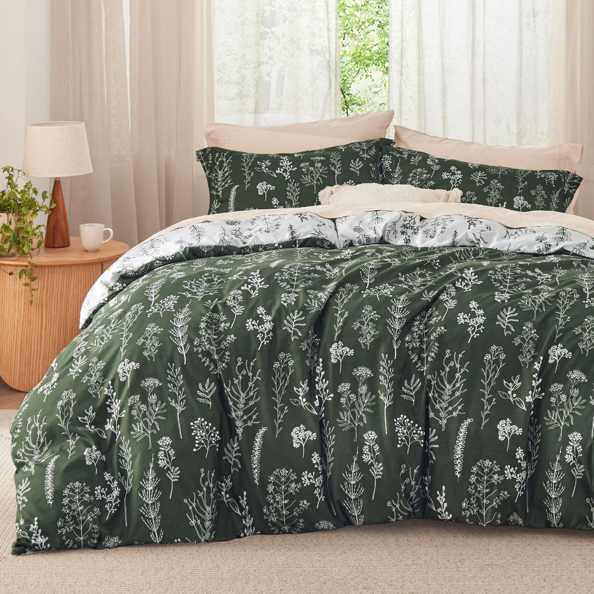Bedsure Floral Comforter Set Cute Bedding Set Twin/Twin XL Reversible Black