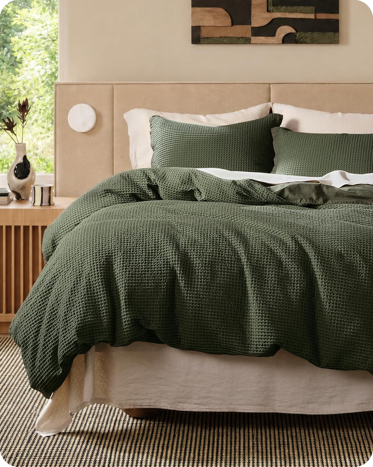 Bedsure PureWoven 3 Pieces 100% Cotton Waffle Weave Duvet Cover Set, Queen