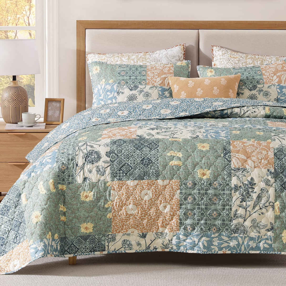 Quilts Queen Size-3 Pieces Soft Queen Bedspread Floral Patchwork Quilt