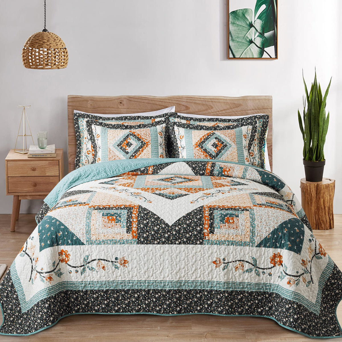 VAPUTAR 100% Cotton Face Quilt King Size Bedding Set - Boho King Quilts