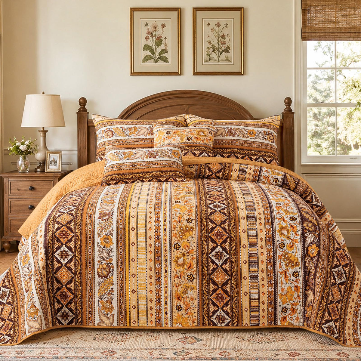 VAPUTAR 100% Cotton Face Quilt King Size Bedding Set - Boho King Quilts
