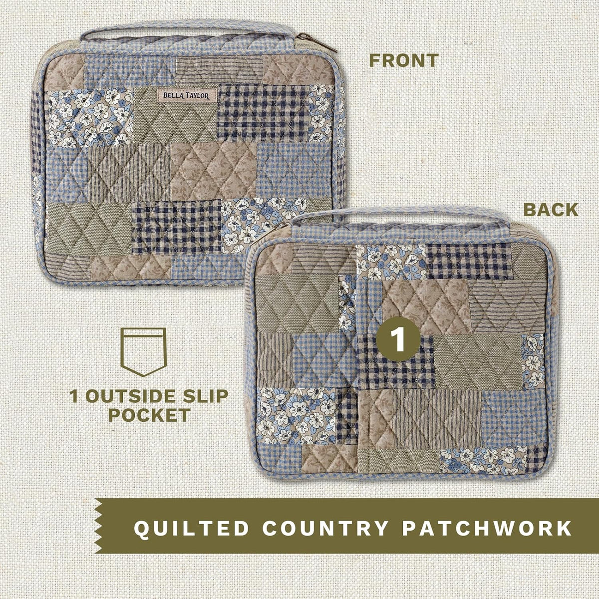 Bella Taylor Bible Cover, Quilted Bible Case, Khaki Patchwork