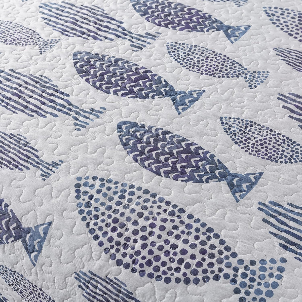 SLPR - Coastal Nautical Fish Quilt Set, Queen with 2 Shams, Lake Bedding