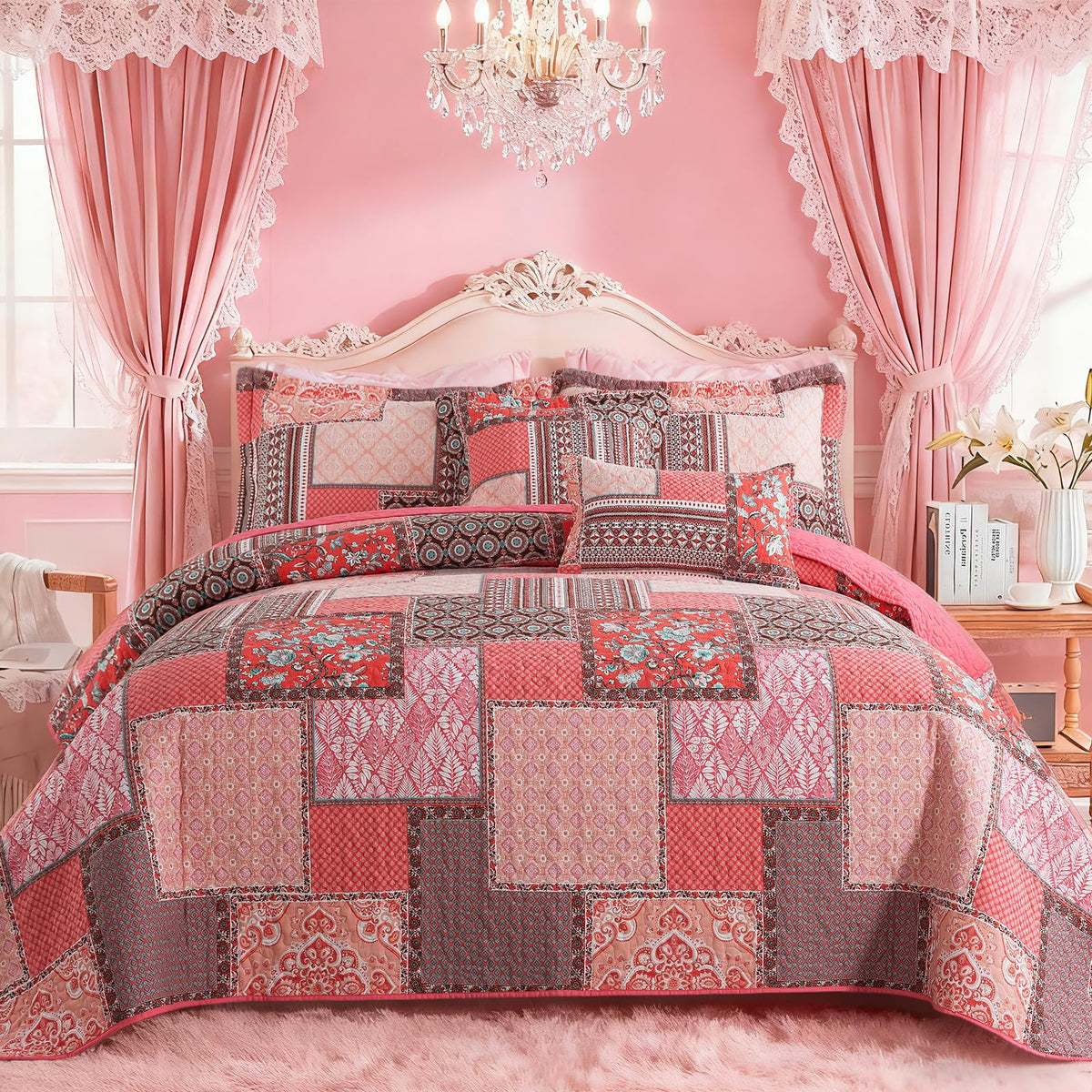 VAPUTAR 100% Cotton Face Quilt King Size Bedding Set - Boho King Quilts