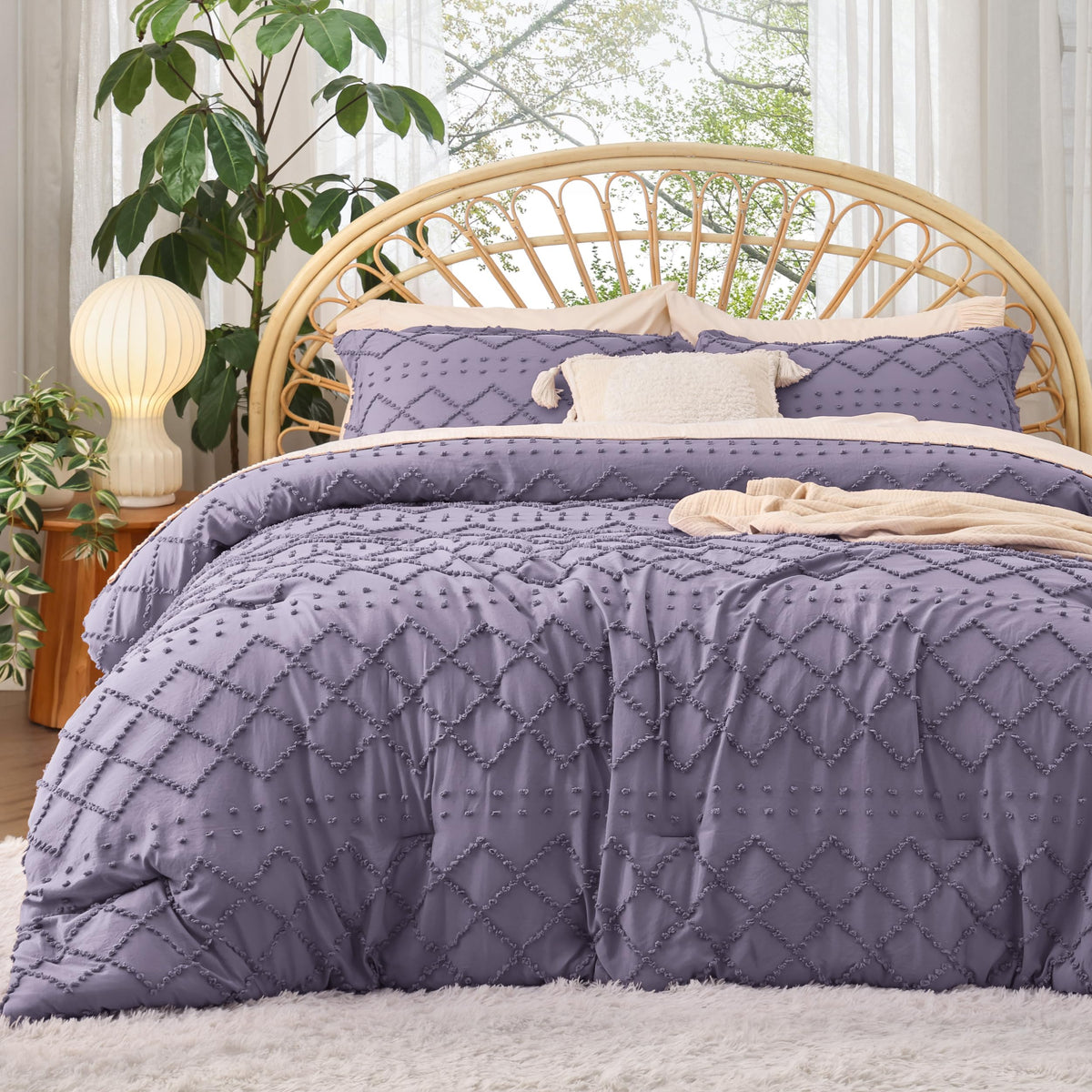 Bedsure Boho Tufted White Twin XL Comforter Set, Farmhouse-Style Bedding