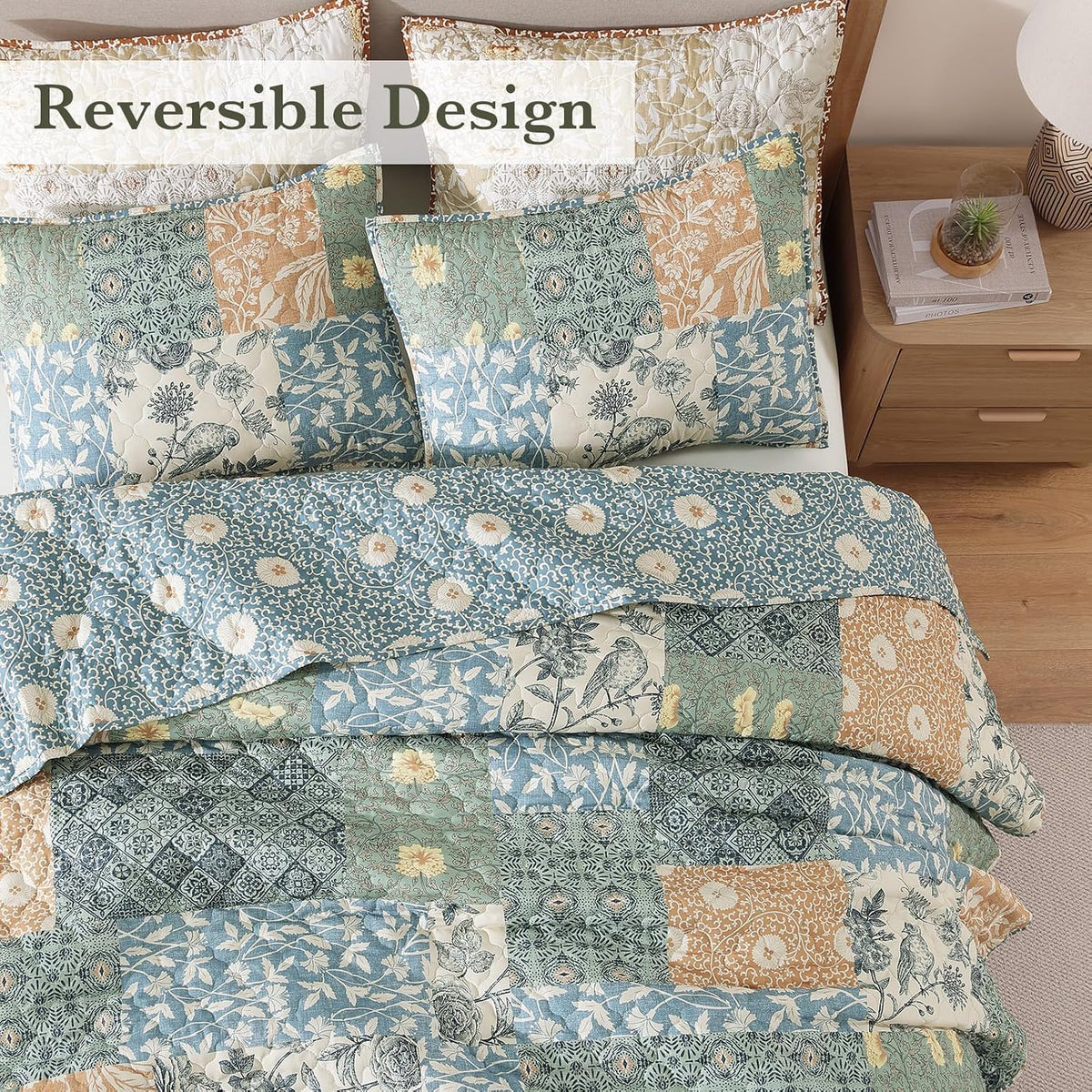 Quilts Queen Size-3 Pieces Soft Queen Bedspread Floral Patchwork Quilt