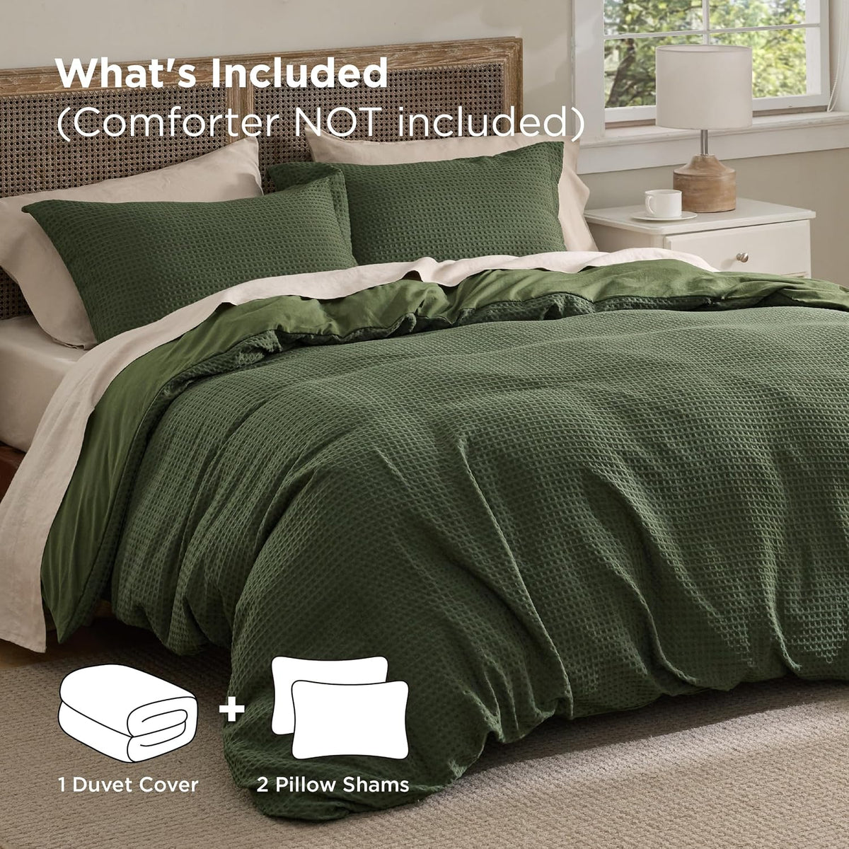 Bedsure Textured Duvet Cover King Size, Soft & Breathable Comforter Cover for All Season, 3 Pieces Wrinkle-Resistant Zipper Bedding with 8 Corner Ties, Olive Green