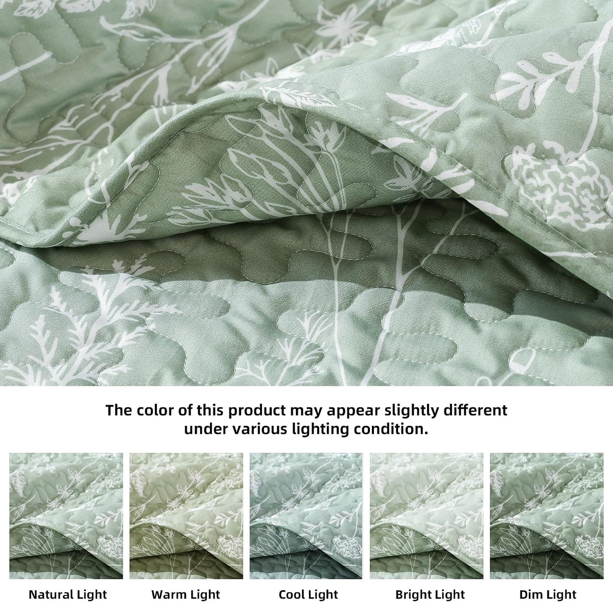 JANZAA Quilts Queen Size, Sage Green Bedspread 3 Pcs Floral Bedding Set