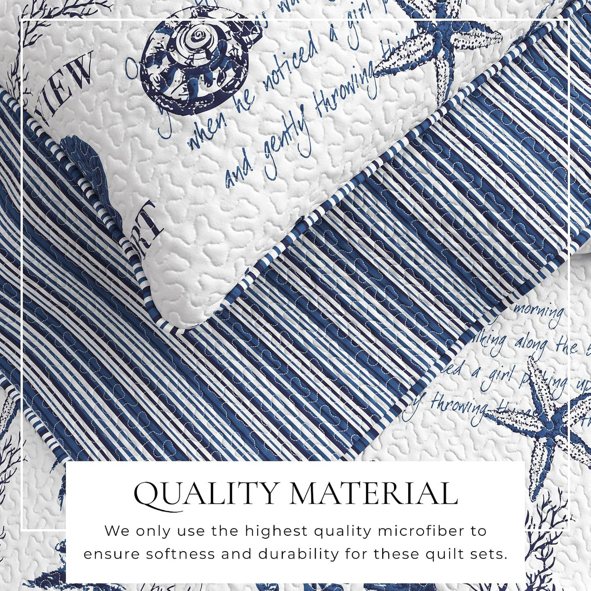Great Bay Home Twin/Twin XL Coastal Bedding Set, Summer Coastal Quilt with Sham, Beach 2-Piece Reversible All Season Bedspread Quilt Set. Lightweight Nautical Quilted Coverlet. Navy