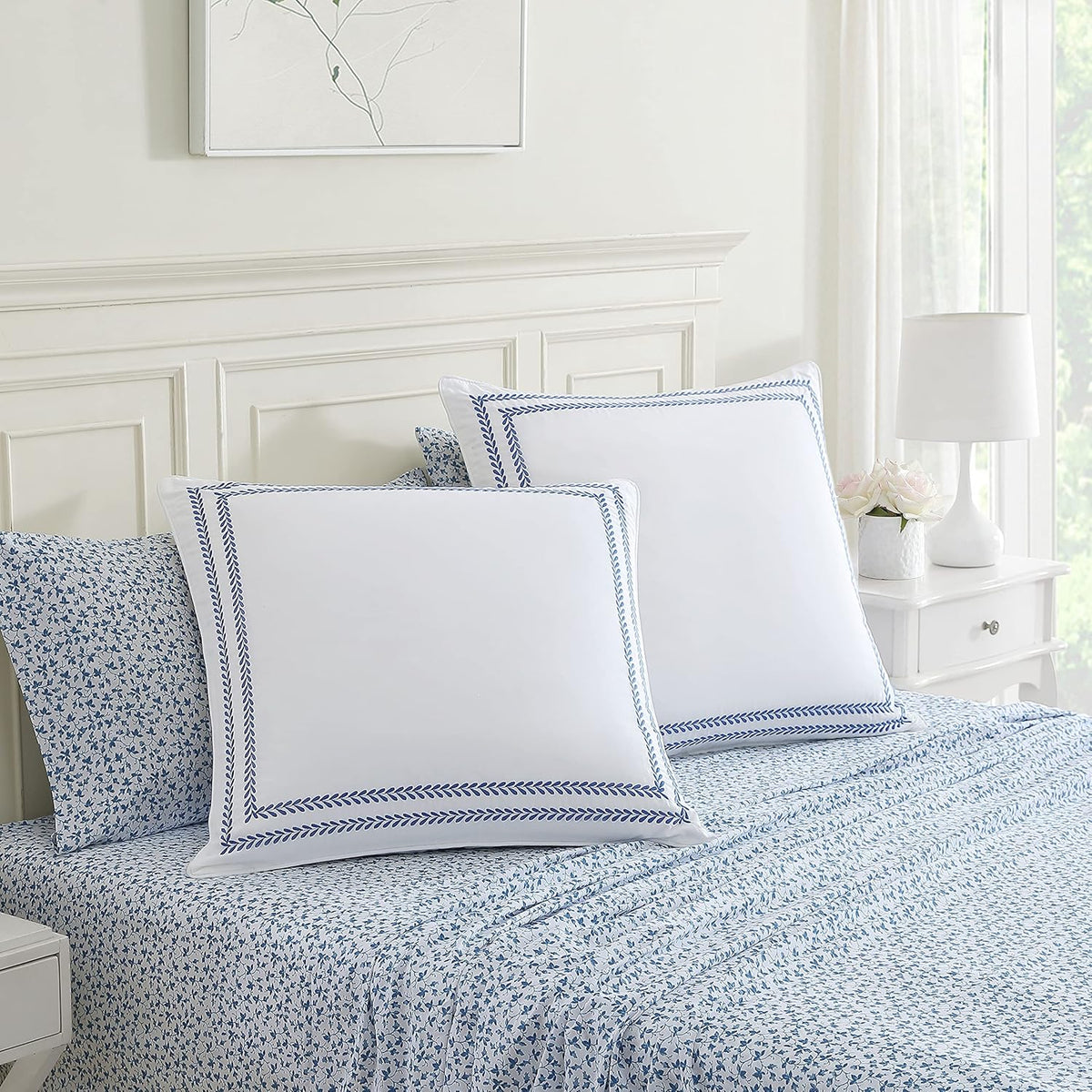 Laura Ashley - 2 Pack European Shams, 100% Cotton Embroidered Pillow Covers
