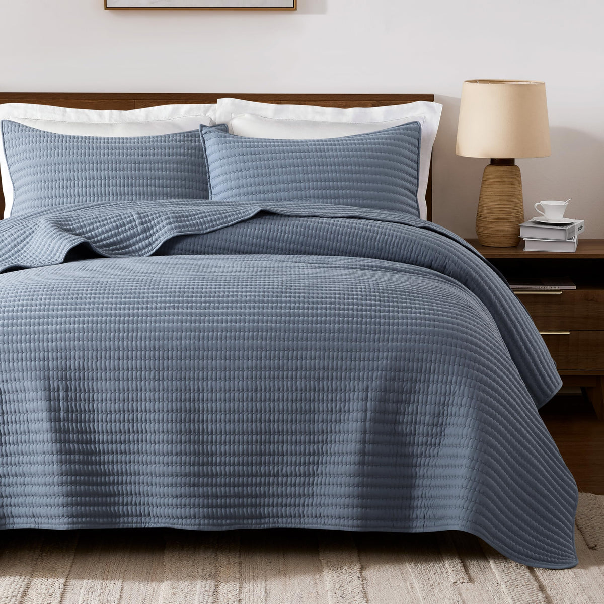 palassio King Quilt Bedding Set Channel Pick Stitch Striped Beige Coverlet
